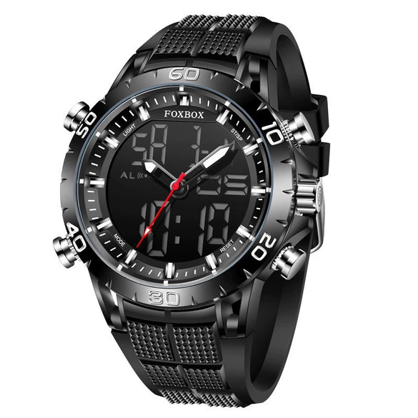 Multifunctional Double Display Sports Watch Metal Case Mineral Strengthened Glass Mirror Silicone Strap Round Dial For Men