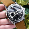Multifunctional Dual Display Chronograph Luminous Large Dial Men's Watch Alloy Case Genuine Leather Strap Round Dial