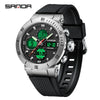 Multifunctional Electronic Men's Watch With Dual Display Round Dial Acrylic Mirror Tpu Strap Abs Material For Outdoor Sports