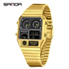 Multifunctional Electronic Watch Square Zinc Alloy Case Steel Band Highend Style
