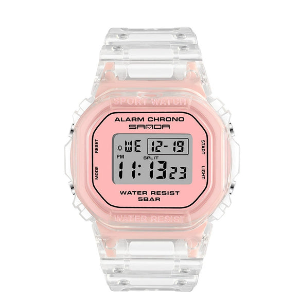 Multifunctional Electronic Waterproof Resin Strap Sports Watch With Round Dial And Mineral Strengthened Mirror For Teenagers And Students