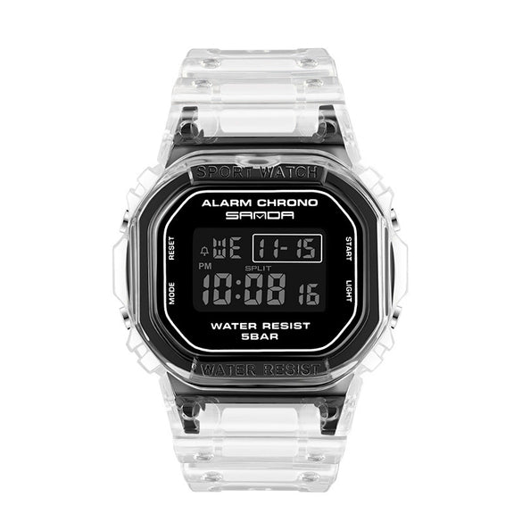 Multifunctional Electronic Waterproof Resin Strap Sports Watch With Round Dial And Mineral Strengthened Mirror For Teenagers And Students