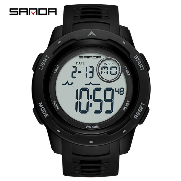 Multifunctional Electronic Waterproof Sports Men's Watch Resin Case And Strap Round Dial