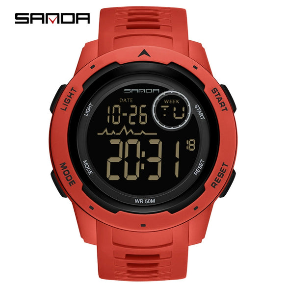 Multifunctional Electronic Waterproof Sports Men's Watch Resin Case And Strap Round Dial