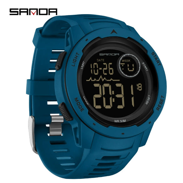 Multifunctional Electronic Waterproof Sports Men's Watch Resin Case And Strap Round Dial