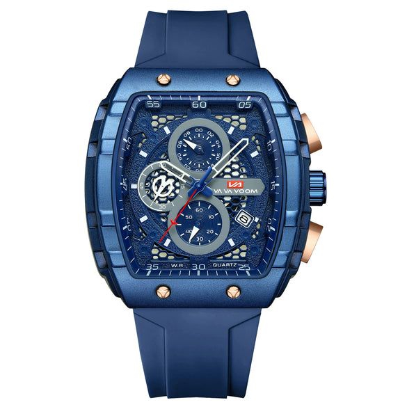 Multifunctional Fashion Business Waterproof Nonautomatic Mechanical Watch Alloy Case Stainless Steel Buckle Silicone Strap Mineral Reinforced Glass Mirror Square Dial