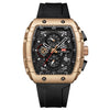 Multifunctional Fashion Business Waterproof Nonautomatic Mechanical Watch Alloy Case Stainless Steel Buckle Silicone Strap Mineral Reinforced Glass Mirror Square Dial