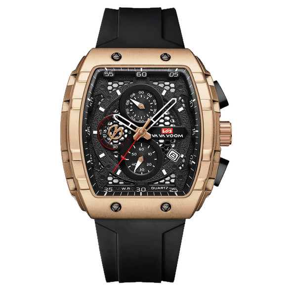 Multifunctional Fashion Business Waterproof Nonautomatic Mechanical Watch Alloy Case Stainless Steel Buckle Silicone Strap Mineral Reinforced Glass Mirror Square Dial