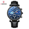 Multifunctional Fashion Men's Alloy Case Genuine Leather Strap Round Dial Quartz Watch With Luminous Chronograph Calendar