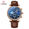 Multifunctional Fashion Men's Alloy Case Genuine Leather Strap Round Dial Quartz Watch With Luminous Chronograph Calendar