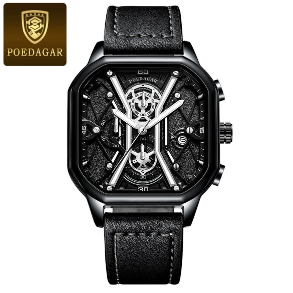 Multifunctional Fashion Men's Watch Alloy Case Stainless Steel Clasp And Strap Square Dial