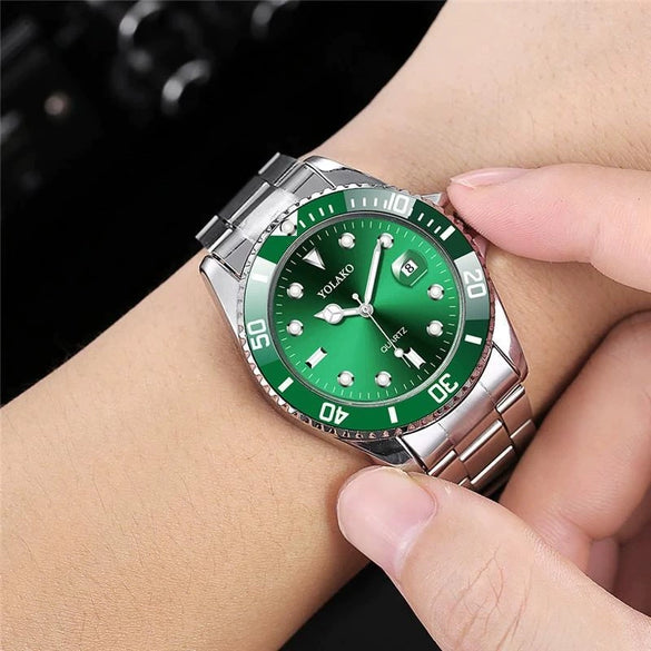 Multifunctional Fashion Quartz Watch For Men Alloy Case Round Dial Steel Band