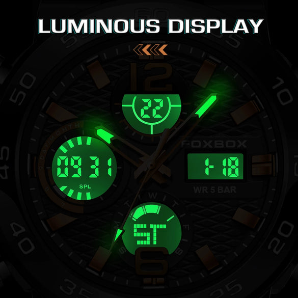 Multifunctional Fashion Sports Watch Waterproof Luminous Dual Display Alloy Alloy Case Silicone Strap Mineral Reinforced Mirror Round Dial Minimalist Style For Men