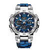 Multifunctional Fashion Sports Watch Waterproof Luminous Dual Display Alloy Alloy Case Silicone Strap Mineral Reinforced Mirror Round Dial Minimalist Style For Men