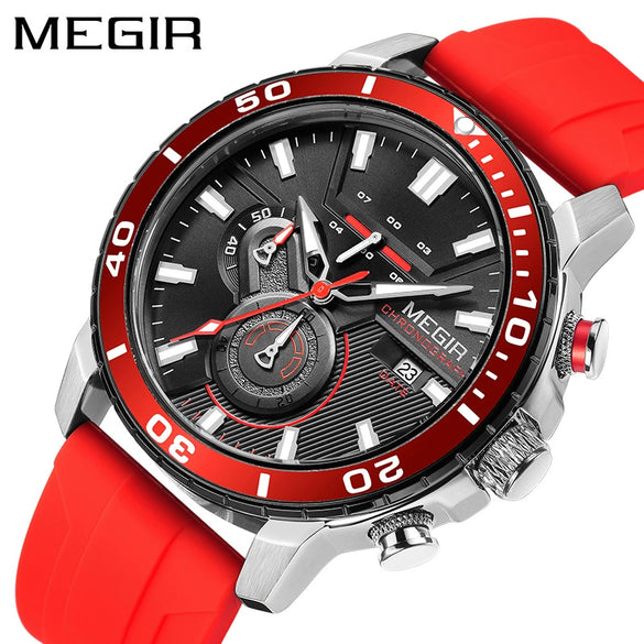 Multifunctional Fashion Timing Sports Watch Alloy Case Silicone Strap Round Dial Male