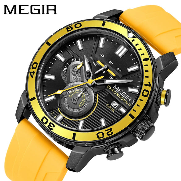 Multifunctional Fashion Timing Sports Watch Alloy Case Silicone Strap Round Dial Male