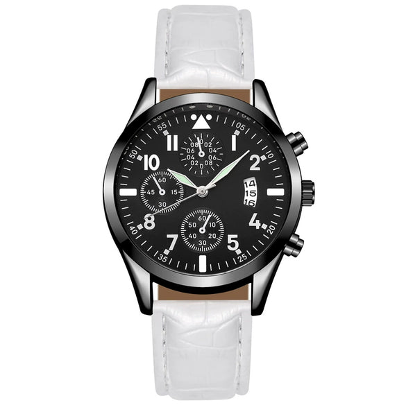 Multifunctional Luminous Single Calendar Casual Business Quartz Watch For Men Alloy Case Imitation Leather Strap Round Dial