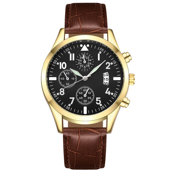 Multifunctional Luminous Single Calendar Casual Business Quartz Watch For Men Alloy Case Imitation Leather Strap Round Dial