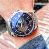 Multifunctional Men's Fully Automatic Mechanical Watch With Luminous Waterproof Moon Phase Round Dial Hollow Design Alloy Case Stainless Steel Strap And Butterfly Clasp