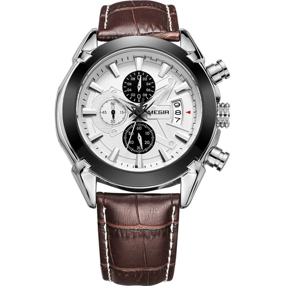 Multifunctional Men's Quartz Watch Casual Fashion Waterproof Alloy Case Genuine Leather Strap Round Dial