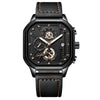 Multifunctional Men's Quartz Watch With Alloy Case Genuine Leather Strap And Square Dial