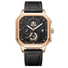 Multifunctional Men's Quartz Watch With Alloy Case Genuine Leather Strap And Square Dial