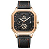 Multifunctional Men's Quartz Watch With Alloy Case Genuine Leather Strap And Square Dial