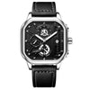 Multifunctional Men's Quartz Watch With Alloy Case Genuine Leather Strap And Square Dial