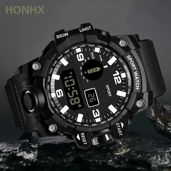 Multifunctional Outdoor Sports Watch Alloy Case Stainless Steel Buckle Round Dial Fashion Style