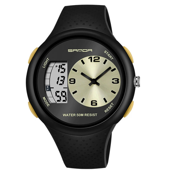 Multifunctional Outdoor Sports Watch Plastic Strap Stainless Steel Clasp Round Dial Resin Case