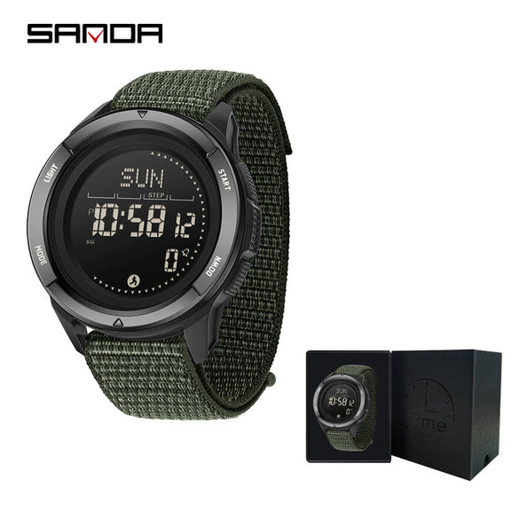 Multifunctional Outdoor Sports Watch Zinc Alloyabs Case Nylon Strap Round Dial Fstn Screen