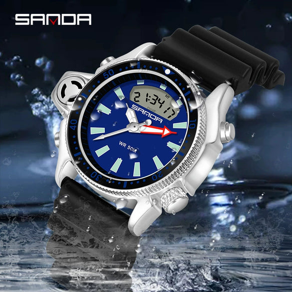 Multifunctional Outdoor Waterproof Electronic Watch Zinc Alloy Case Silicone Strap Round Dial Sporty And Minimalist Style For Men And Women