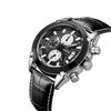 Multifunctional Quartz Men's Watch Alloy Case Genuine Leather Strap Round Dial