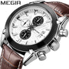 Multifunctional Quartz Men's Watch Alloy Case Genuine Leather Strap Round Dial