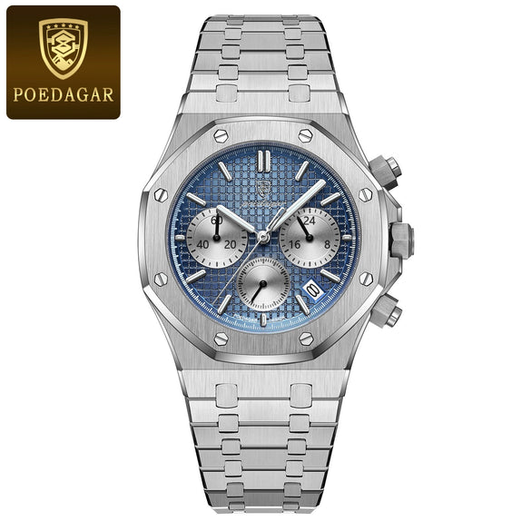 Multifunctional Quartz Men's Watch Alloy Stainless Steel Sports Square Design