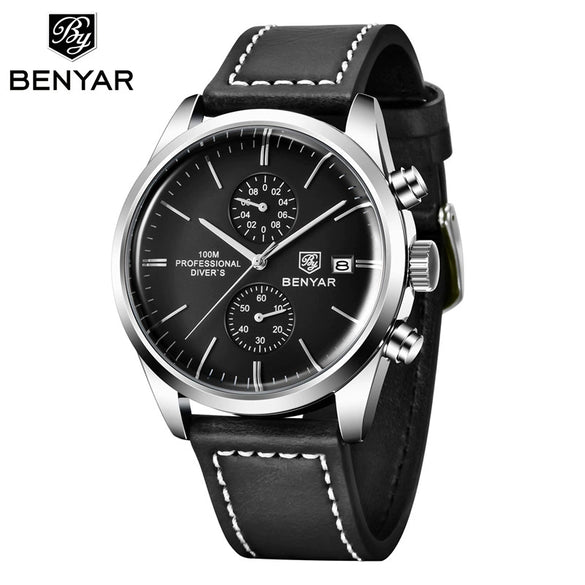Multifunctional Quartz Movement Leather Strap Men's Business Leisure Calendar Watch With Stainless Steel Buckle And Round Dial