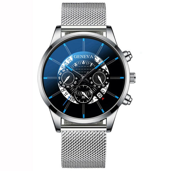 Multifunctional Quartz Movement Men's Watch Alloy Case Stainless Steel Strap Round Dial Leisure Style