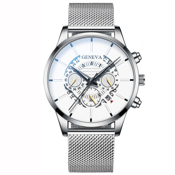 Multifunctional Quartz Movement Men's Watch Alloy Case Stainless Steel Strap Round Dial Leisure Style