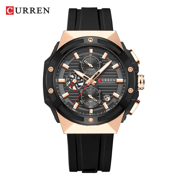 Multifunctional Silicone Band Sport Calendar Waterproof Casual Men's Alloy Case Ordinary Glass Mirror Round Dial Business Style Watch