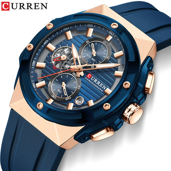 Multifunctional Silicone Band Sport Calendar Waterproof Casual Men's Alloy Case Ordinary Glass Mirror Round Dial Business Style Watch