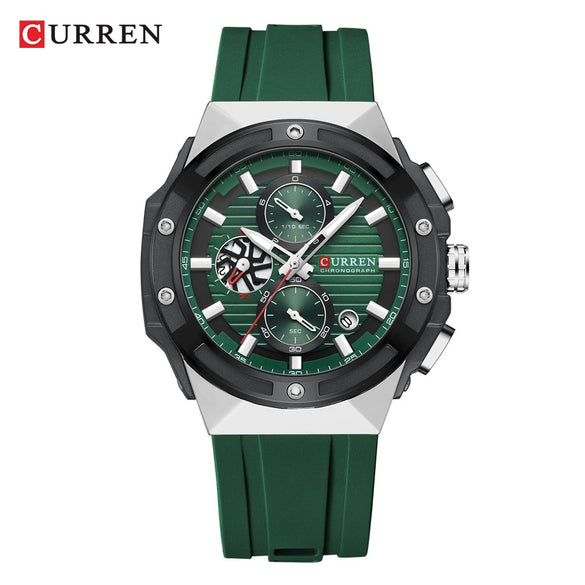 Multifunctional Silicone Band Sport Calendar Waterproof Casual Men's Alloy Case Ordinary Glass Mirror Round Dial Business Style Watch