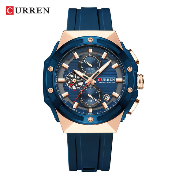Multifunctional Silicone Band Sport Calendar Waterproof Casual Men's Alloy Case Ordinary Glass Mirror Round Dial Business Style Watch