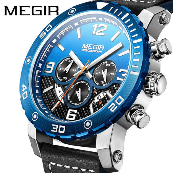 Multifunctional Sports Chronograph Calendar Luminous Waterproof Men's Watch Alloy Case Genuine Leather Strap Mineral Strengthened Glass Mirror