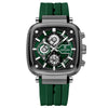 Multifunctional Sports Quartz Men's Watch With Silicone Strap Square Shape Waterproof Sixpin Chronograph Alloy Case Mineral Reinforced Mirror Stainless Steel Buckle