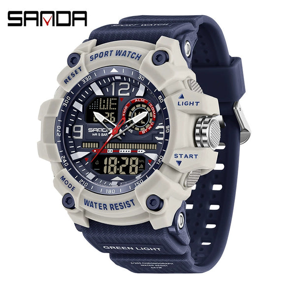 Multifunctional Sports Watch Abs Case Acrylic Mirror Tpu Strap Round Dial Student Style