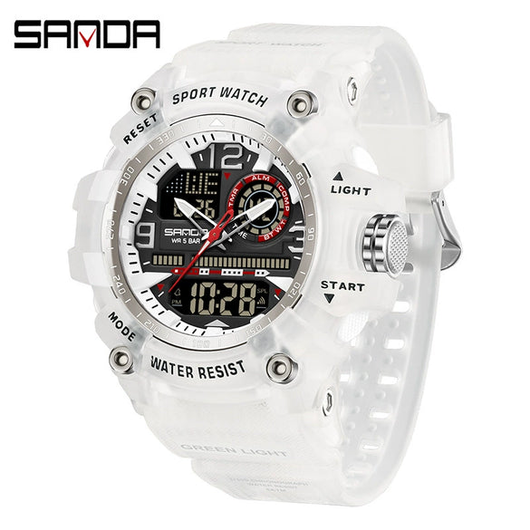Multifunctional Sports Watch Abs Case Acrylic Mirror Tpu Strap Round Dial Student Style