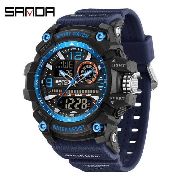 Multifunctional Sports Watch Abs Case Acrylic Mirror Tpu Strap Round Dial Student Style