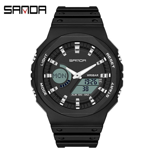 Multifunctional Sports Waterproof Electronic Watch Tpu Strap Abs Case Mineral Reinforced Glass Mirror Round Dial Universal Fashion