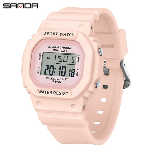 Multifunctional Square Student Watch Tpu Strap Abs Case Acrylic Mirror Waterproof Luminous Casual Sports Fashion Style