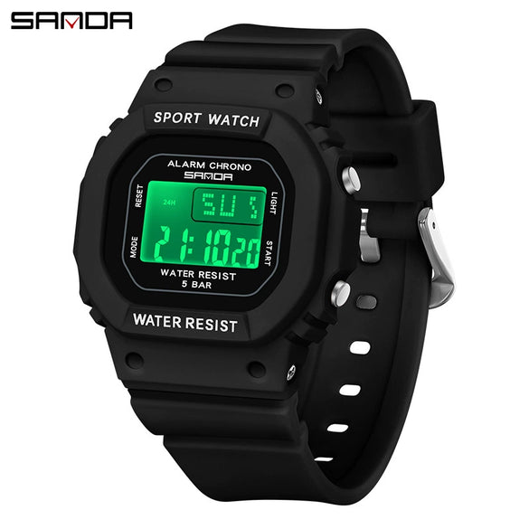 Multifunctional Square Student Watch Tpu Strap Abs Case Acrylic Mirror Waterproof Luminous Casual Sports Fashion Style